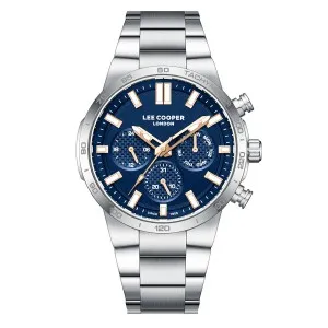 Ανδρικό ρολόι LEE COOPER LC08293.390 με μπλε καντράν και ασημί μπρασελέ.