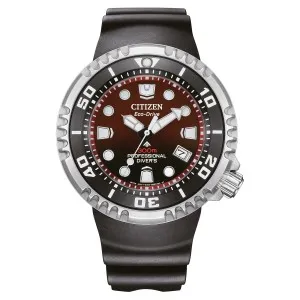 Ανδρικό Ρολόι CITIZEN Eco-Drive Professional Diver BN1024-01Z με κόκκινο καντράν και μαύρο καουτσούκ λουράκι.
