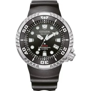 Ανδρικό Ρολόι CITIZEN Eco-Drive Professional Diver BN1024-01E με μαύρο καντράν και μαύρο καουτσούκ λουράκι.
