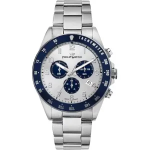 Ανδρικό ρολόι PHILIP WATCH R8273607029 CARIBE SPORT από ανοξείδωτο ατσάλι με ασημί καντράν και ασημί μπρασελέ.