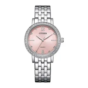 Γυναικείο ρολόι CITIZEN EL3100-55W από ανοξείδωτο ατσάλι με ροζ καντράν και  μπρασελέ.