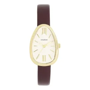 Γυναικείο ρολόι OOZOO Τimepieces C11635 με λευκό καντράν και κόκκινο δερμάτινο λουράκι.