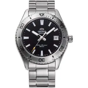 Ανδρικό ρολόι Orient RA-AC0Q01B Sports Mako 40 Automatic με μαύρο καντράν και ασημί μπρασελέ.