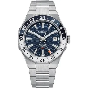 Ανδρικό Ρολόι CITIZEN Αυτόματο Series 8 GMT NB6034-58L από ανοξείδωτο ατσάλι με μπλε καντράν και μπρασελέ.