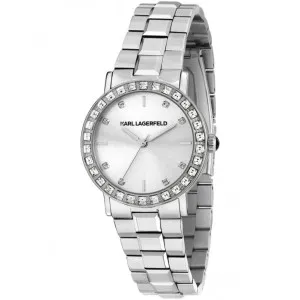 Γυναικείο ρολόι KARL LAGERFELD CRYSTALS R0553100511 από ανοξείδωτο ατσάλι με ασημί καντράν και ασημί μπρασελέ.