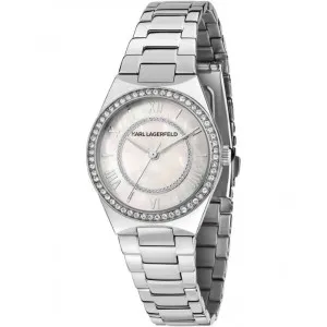 Γυναικείο ρολόι KARL LAGERFELD HAMBURG R0553105506 από ανοξείδωτο ατσάλι με λευκό καντράν και ασημί μπρασελέ.