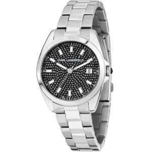 Γυναικείο ρολόι KARL LAGERFELD R0553101508 Round Essentials από ανοξείδωτο ατσάλι με μαύρο καντράν και ασημί μπρασελέ.