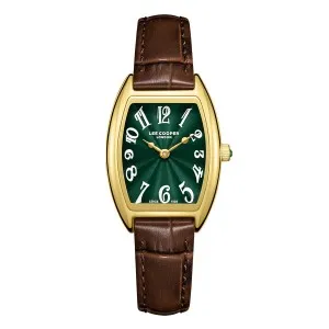 Γυναικείο ρολόι LEE COOPER LC08315.172 με πράσινο καντράν και καφέ δερμάτινο λουράκι.