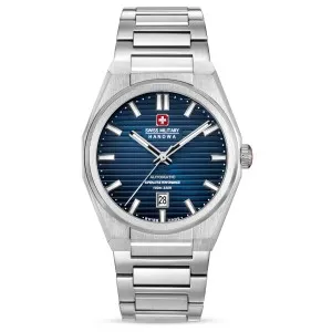 Ανδρικό ρολόι SWISS MILITARY HANOWA SMWGL0006901 Avalance Automatic από ανοξείδωτο ατσάλι με μπλε καντράν και ασημί μπρασελέ.