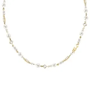 KARL LAGERFELD PEARL KLAYR17 Γυναικείο Κολιέ Χρυσό Με Πέρλες Και Πέτρες Και Λογότυπο