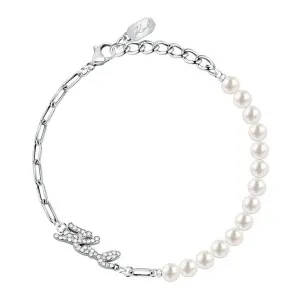 KARL LAGERFELD PEARL KLAYR08 Γυναικείο Βραχιόλι Ασημένιο Με Πέρλες Και Λογότυπο