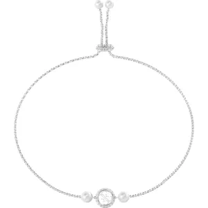 GUESS STEEL TINY PEARLY JUBB05520JWRHT U Βραχιόλι Ασημένιο Με Πέρλες Και Λογότυπο