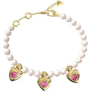 GUESS STEEL BELOVED JUBB06001JWYGPKL Βραχιόλι Με Πέρλες Και Κρεμαστές Καρδιές Με Ροζ Πέτρες
