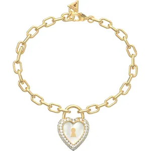 GUESS STEEL LOVE BITES JUBB06064JWYGL Βραχιόλι Χρυσό Με Δίχρωμη Καρδιά Με Πέτρες