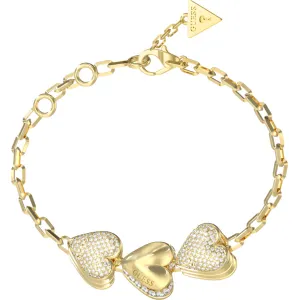 GUESS STEEL BY YOUR SIDE JUBB06079JWYGL Βραχιόλι Χρυσό Με Τρεις Καρδιές Με Πέτρες
