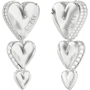 GUESS STEEL BY YOUR SIDE JUBE06072JWRHT U Σκουλαρίκια Ασημένια Με Τρεις Καρδιές Με Πέτρες