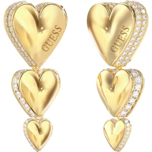 GUESS STEEL BY YOUR SIDE JUBE06072JWYGT U Σκουλαρίκια Χρυσά Με Τρεις Καρδιές Με Πέτρες