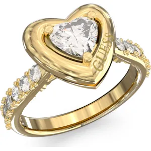 GUESS STEEL BELOVED JUBR06018JWYG-No 54 Δαχτυλίδι Χρυσό Με Καρδιά Με Πέτρες