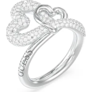 GUESS STEEL LOVE BITES JUBR06055JWRH-No 54 Δαχτυλίδι Ασημένιο Με Καρδιές Με Πέτρες