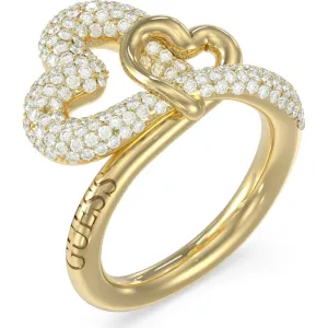 GUESS STEEL LOVE BITES JUBR06055JWYG-No 54 Δαχτυλίδι Χρυσό Με Καρδιές Με Πέτρες