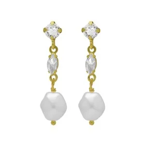 Γυναικεία σκουλαρίκια Victoria Cruz A4656-07DT από επιχρυσωμένο ασήμι 925 με πέτρες ζιργκόν και πέρλα.