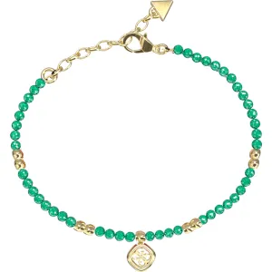 GUESS STEEL JAIPUR SPLENDOR JUBB06147JWYGGNL Βραχιόλι Με Πράσινες Χάντρες Και Κρεμαστό Λογότυπο