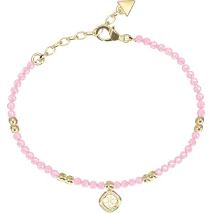 GUESS STEEL JAIPUR SPLENDOR JUBB06147JWYGRSL Βραχιόλι Με Ροζ Χάντρες Και Κρεμαστό Λογότυπο