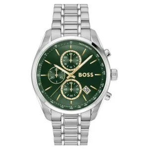 Ανδρικό ρολόι BOSS 1514266 από ανοξείδωτο ατσάλι με πράσινο καντράν και ασημί μπρασελέ.
