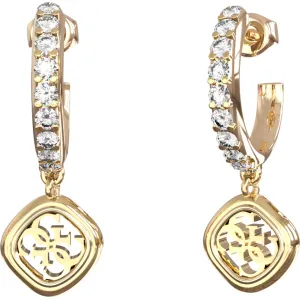 GUESS STEEL JAIPUR SPLENDOR JUBE06151JWYGT U Κρίκοι Χρυσοί Με Πέτρες Με Κρεμαστό Λογότυπο