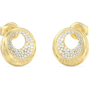 GUESS STEEL MOON DROPS JUBE06247JWYGT U Σκουλαρίκια Χρυσά Με Πέτρες Και Λογότυπο