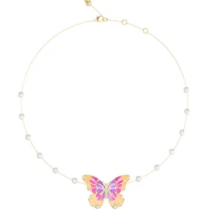 GUESS STEEL BORBOLETA JUBN06111JWYGMCT U Κολιέ Χρυσό Με Πέρλες Και Πολύχρωμη Πεταλούδα