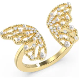 GUESS STEEL BORBOLETA JUBR06118JWYG52 Δαχτυλίδι Χρυσό Με Πεταλούδα Με Πέρλες