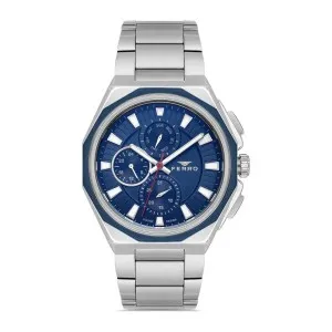 Ανδρικό ρολόι FERRO FM11590AWT-L3 με μπλέ καντράν και ασημί μπρασελέ.