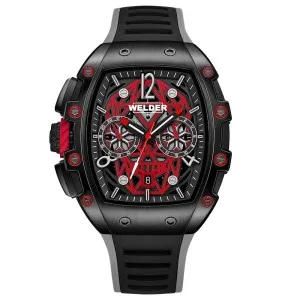 Ανδρικό ρολόι Welder W75 WRM2018 με μαύρο καντράν και μαύρο καουτσούκ λουράκι.