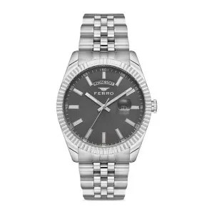 Ανδρικό ρολόι FERRO F11247AWT-A4 με γκρί καντράν και ασημί μπρασελέ.