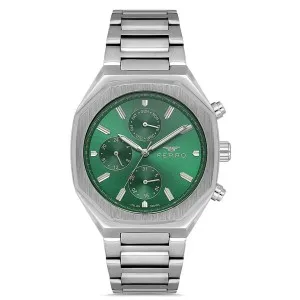 Ανδρικό ρολόι FERRO FM11522AWT-A6 με πράσινο καντράν και ασημί μπρασελέ.