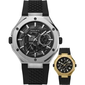 Ρολόι POLICE PEWGQ0081901 DUAL από ανοξείδωτο ατσάλι με μαύρο καντράν και μαύρο καουτσούκ λουράκι.