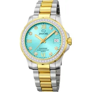 Γυναικείο ρολόι Jaguar J893/5 από ανοξείδωτο ατσάλι με γαλάζιο καντράν και ασημί-χρυσό μπρασελέ.