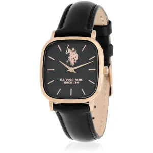 Γυναικείο ρολόι U. S. Polo Assn. USP5763BK Keira με μαύρο καντράν και μαύρο δερμάτινο λουράκι.