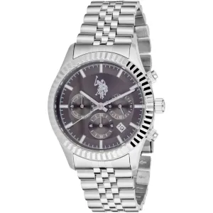 Ανδρικό ρολόι U S POLO USP7340GY Aron Chronograph από ανοξείδωτο ατσάλι με γκρι καντράν και μπρασελέ.