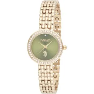 Γυναικείο ρολόι U. S. Polo Assn. USP8434GR Harmony με πράσινο καντράν και χρυσό μπρασελέ.