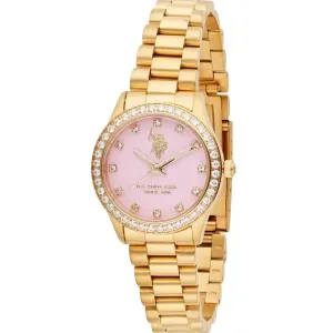 Γυναικείο ρολόι U. S. Polo Assn. USP8466PK FELICITY από ανοξείδωτο ατσάλι με ροζ καντράν και χρυσό μπρασελέ.