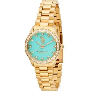 Γυναικείο ρολόι U. S. Polo Assn. USP8467LB FELICITY από ανοξείδωτο ατσάλι με γαλάζιο καντράν και χρυσό μπρασελέ.