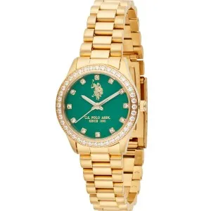 Γυναικείο ρολόι U. S. Polo Assn. USP8468GR FELICITY από ανοξείδωτο ατσάλι με πράσινο καντράν και χρυσό μπρασελέ.