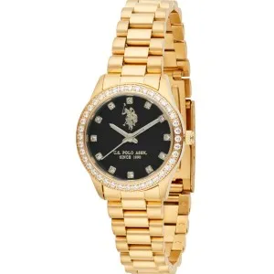 Γυναικείο ρολόι U. S. Polo Assn. USP8469BK FELICITY από ανοξείδωτο ατσάλι με μαύρο καντράν και χρυσό μπρασελέ.