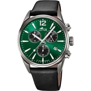 Ρολόι Lotus L18683/4 από ανοξείδωτο ατσάλι με πράσινο καντράν και μαύρο δερμάτινο λουράκι
