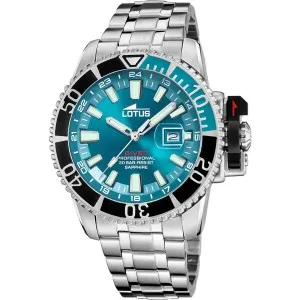Ανδρικό ρολόι LOTUS L18938/1 από ανοξείδωτο ατσάλι με γαλάζιο καντράν και ασημί μπρασελέ.
