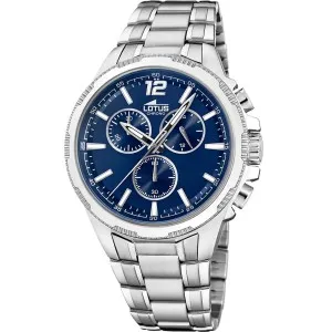 Ανδρικό ρολόι LOTUS L18991/2 από ανοξείδωτο ατσάλι με μπλε καντράν και ασημί μπρασελέ.