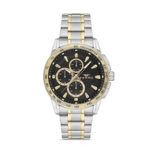 Ανδρικό ρολόι FERRO FM11441AWT-D2 με μαύρο καντράν και ασημί-χρυσό μπρασελέ.