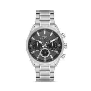 Ανδρικό ρολόι FERRO FM11758AWT-A2 με μαύρο καντράν και ασημί μπρασελέ.